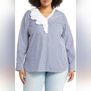 NWT Women's Plus Size Harshman Vivienne Popover Tunic Navy/White Stripe 3X